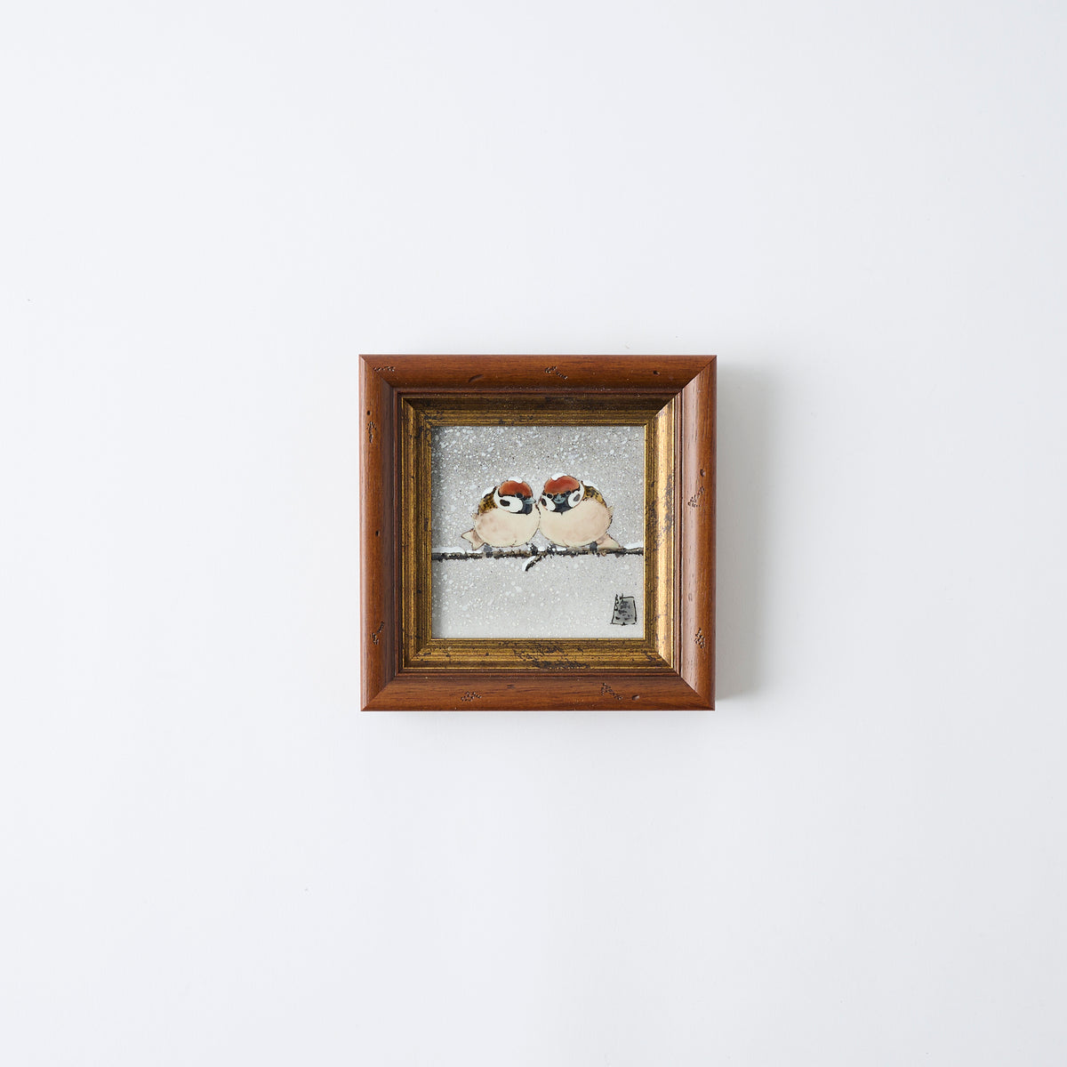 Sparrows in the Snow Porcelain Plaque