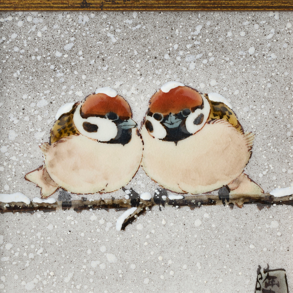 Sparrows in the Snow Porcelain Plaque