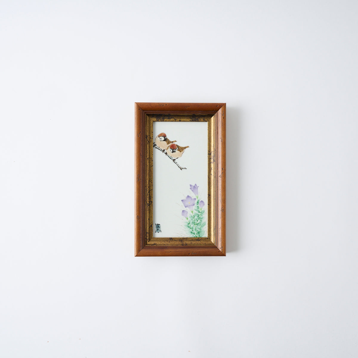 Sparrows and Balloon Flower Porcelain Plaque