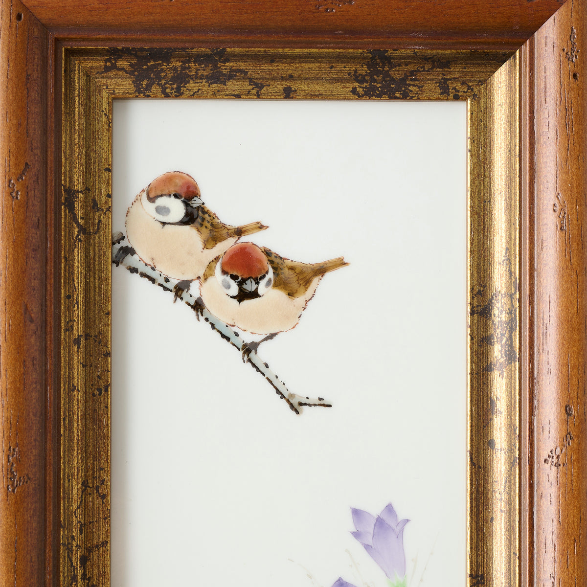 Sparrows and Balloon Flower Porcelain Plaque
