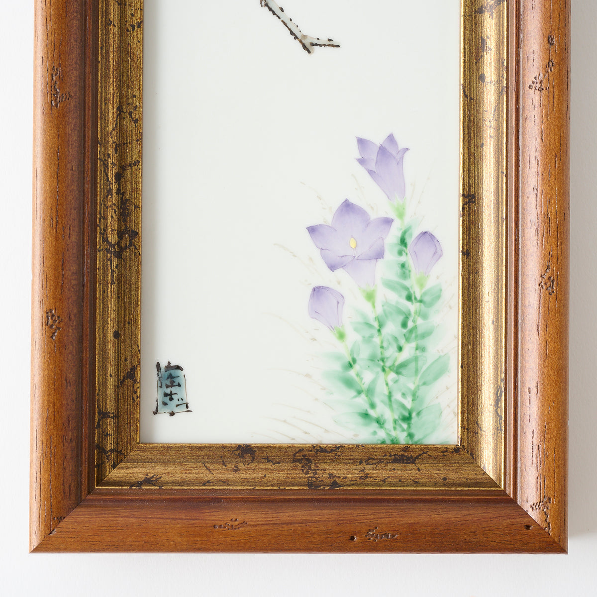 Sparrows and Balloon Flower Porcelain Plaque