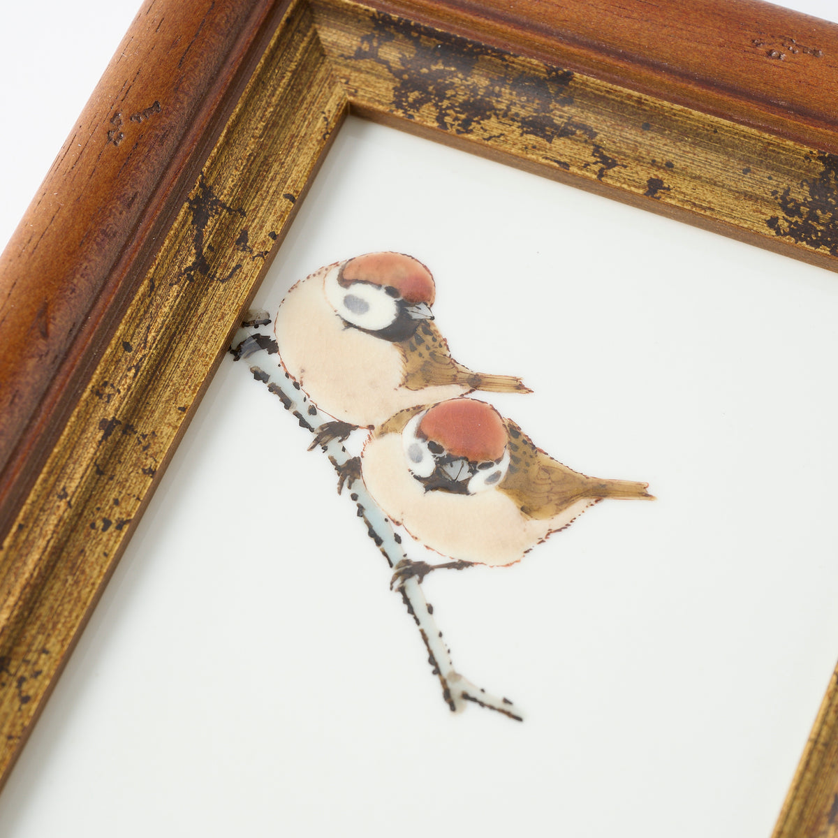 Sparrows and Balloon Flower Porcelain Plaque