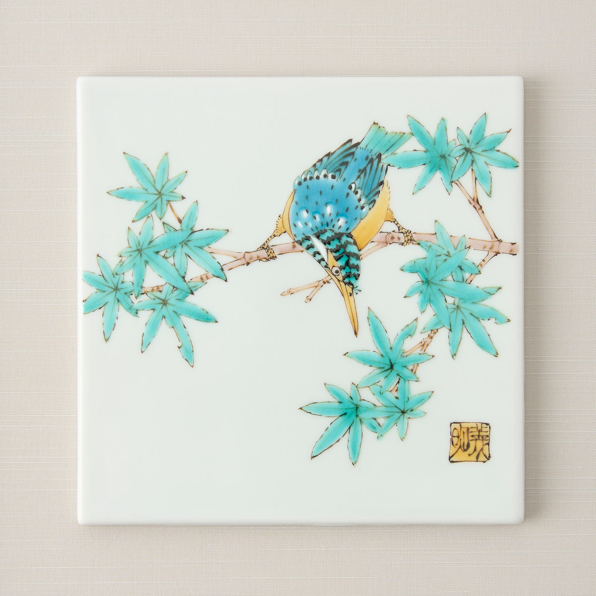 Kingfisher and Maple Porcelain Plaque