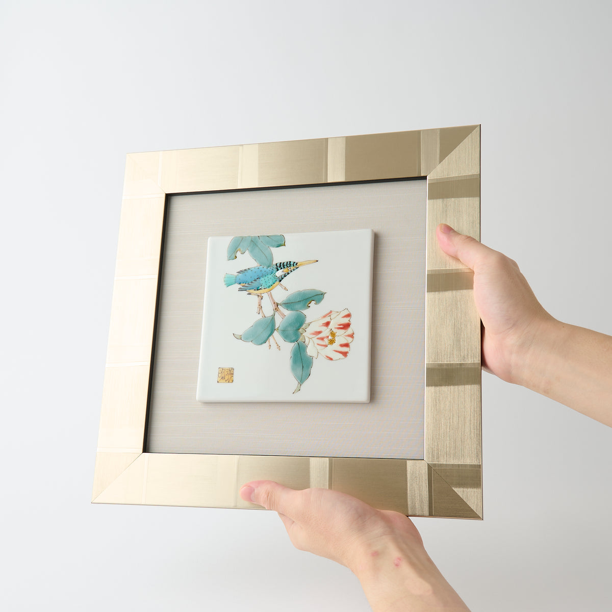 Kingfisher and Camellia Porcelain Plaque