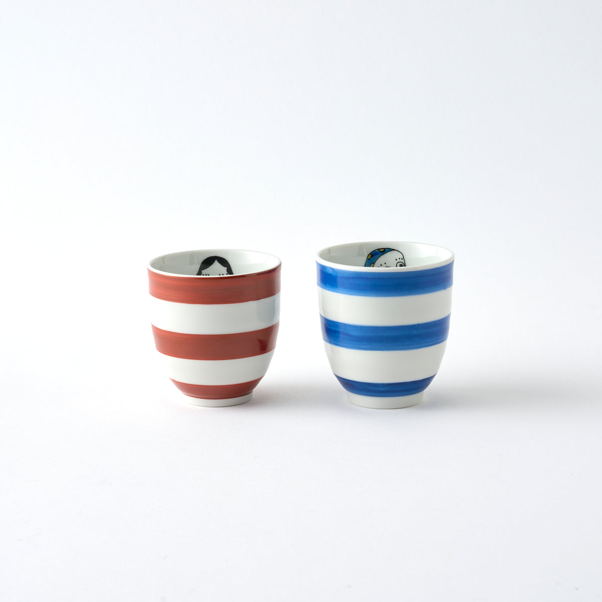 Okame and Hyottoko Japanese Yunomi Teacup Pair