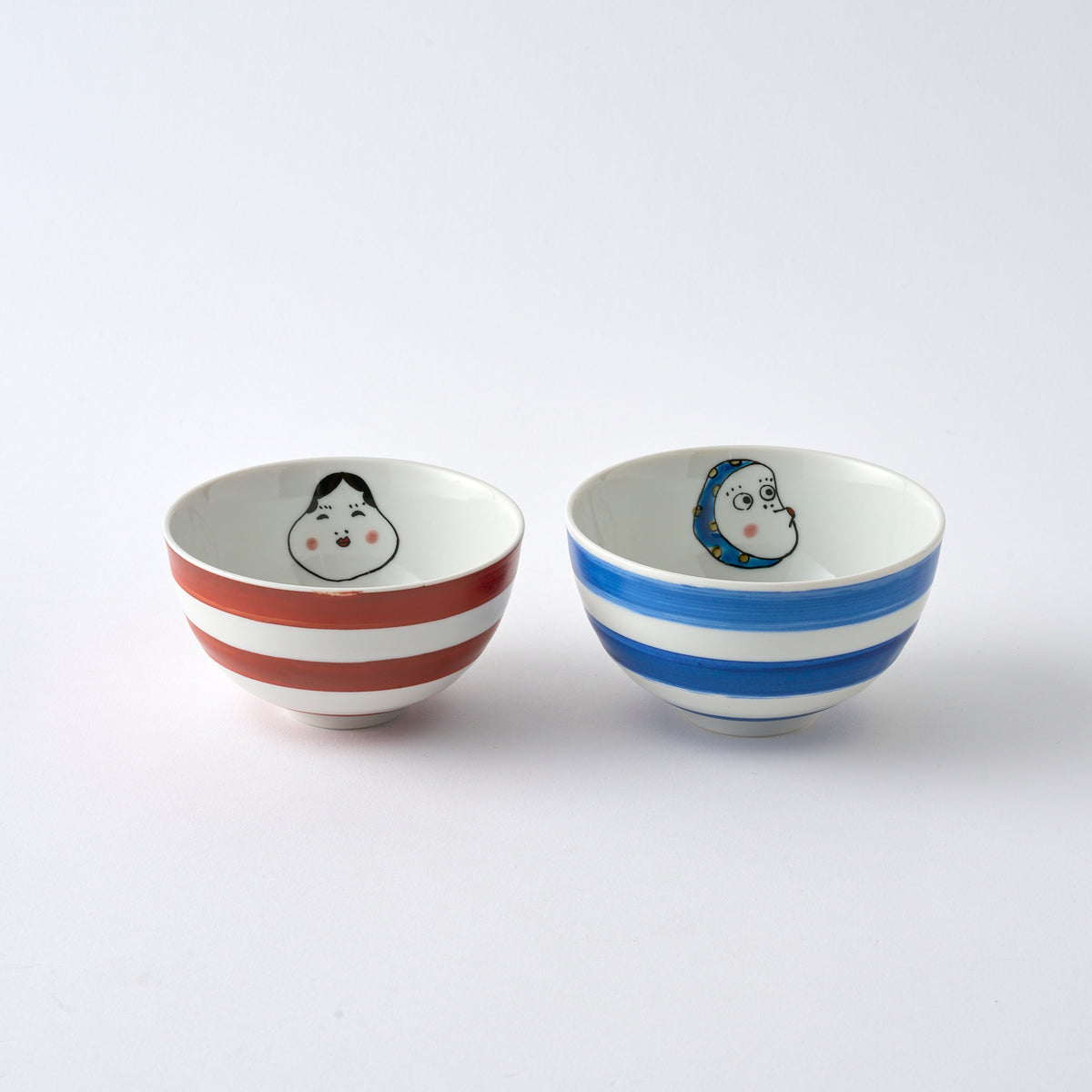 Okame and Hyottoko Rice Bowl Pair