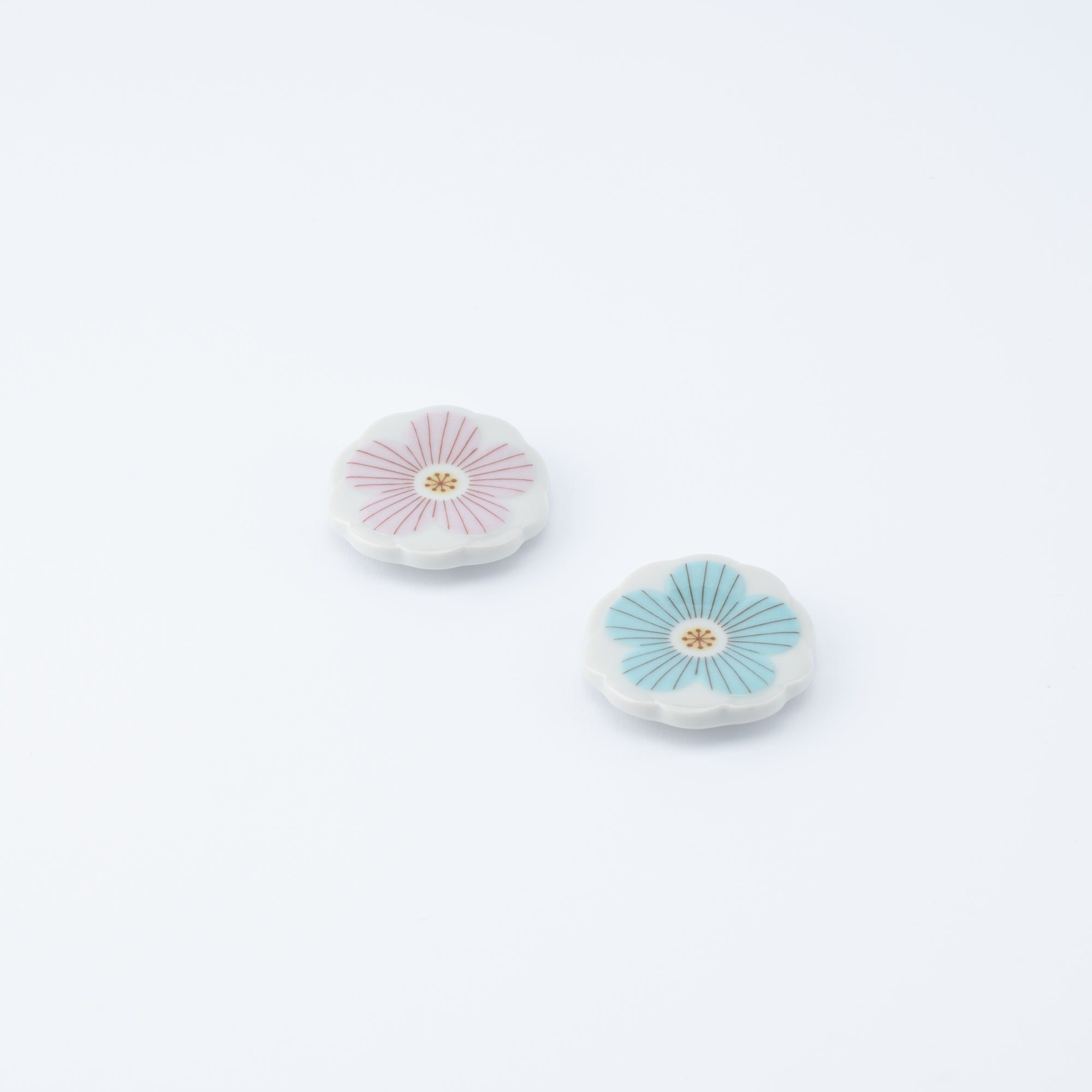 Pink and Blue Flowers Chopsticks Pair Set with Chopstick Rests
