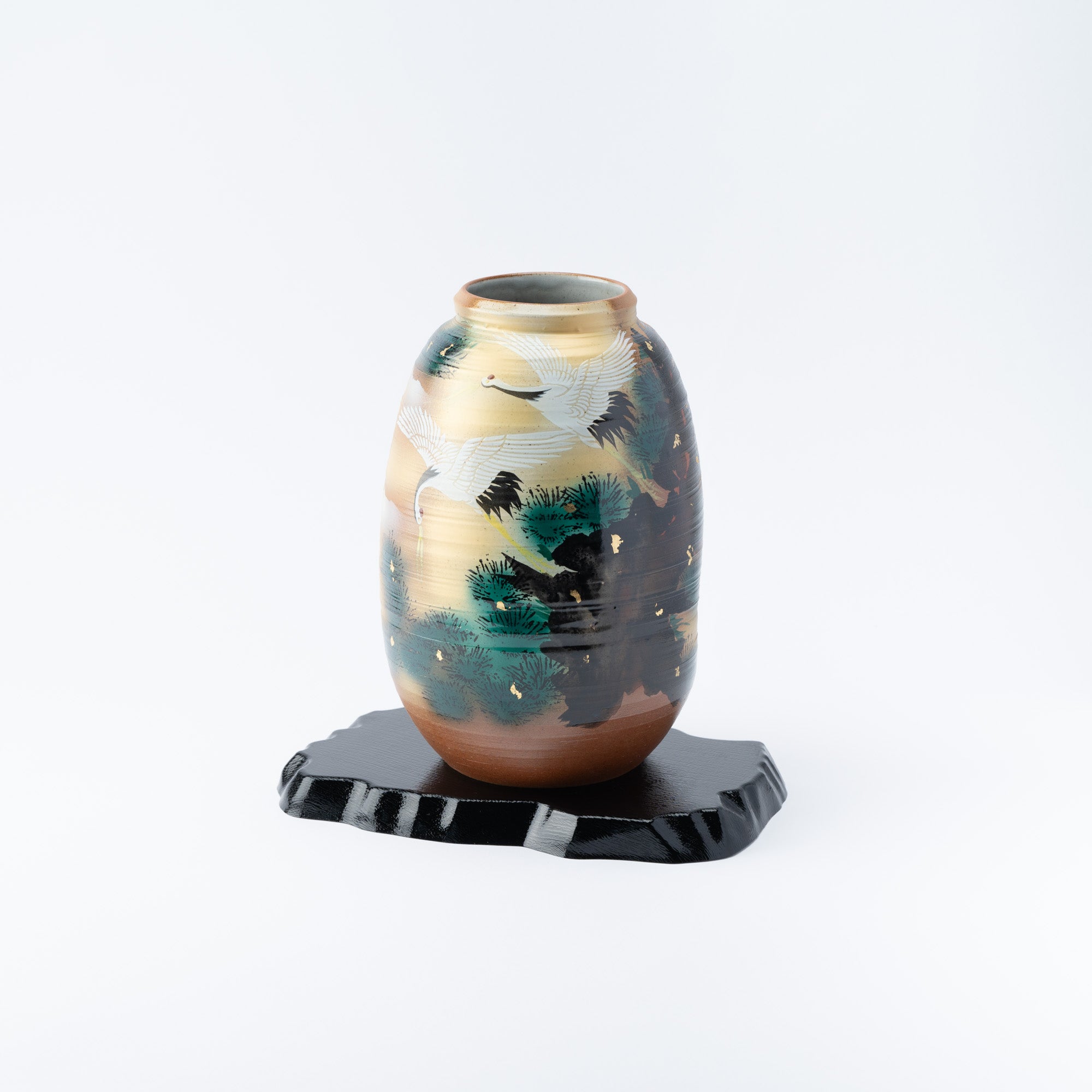 Cranes and Pine Japanese Flower Vase with Stand
