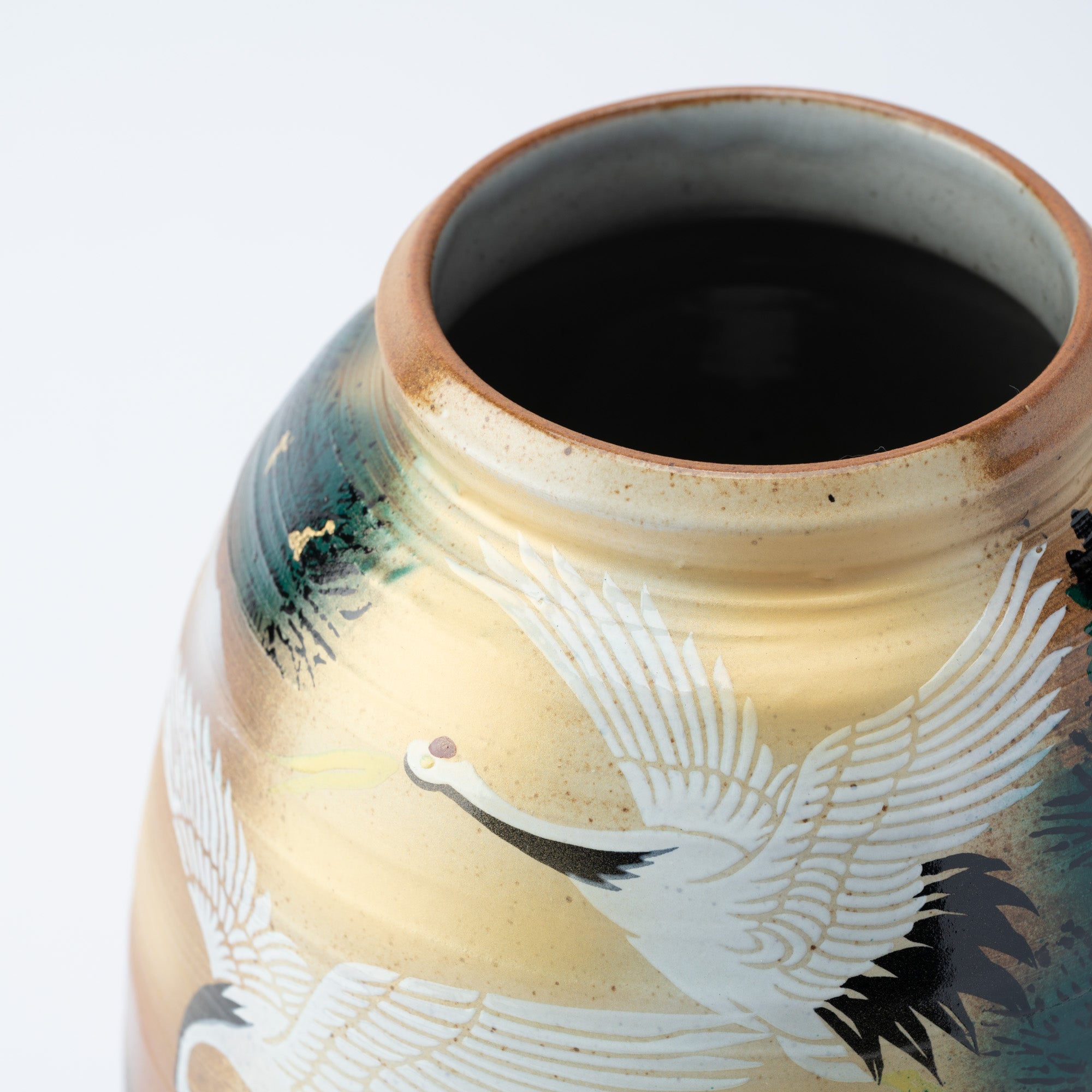 Cranes and Pine Japanese Flower Vase with Stand