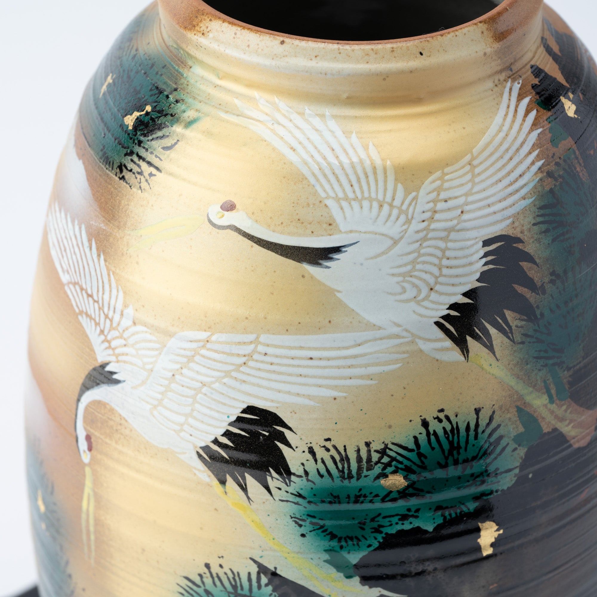 Cranes and Pine Japanese Flower Vase with Stand