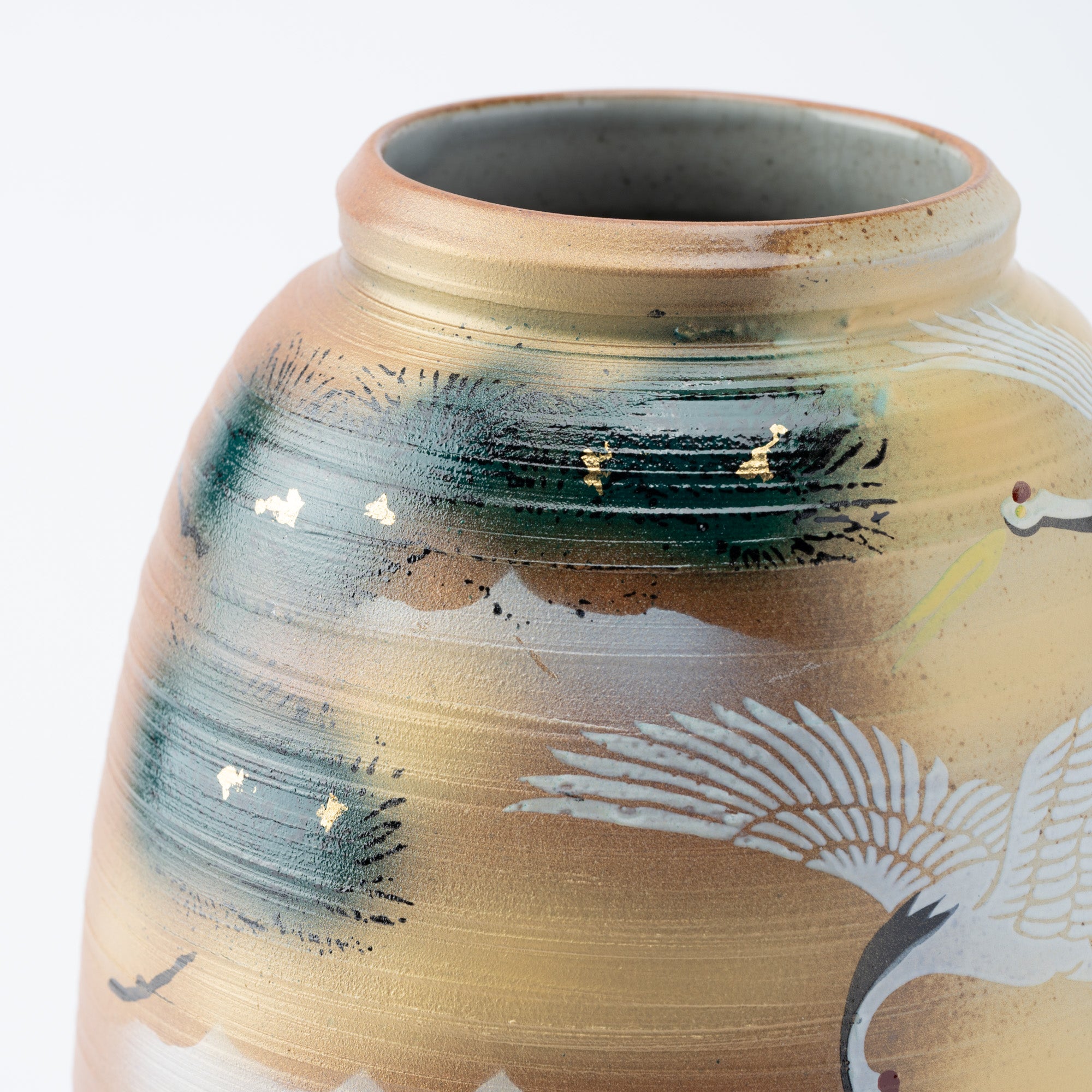 Cranes and Pine Japanese Flower Vase with Stand