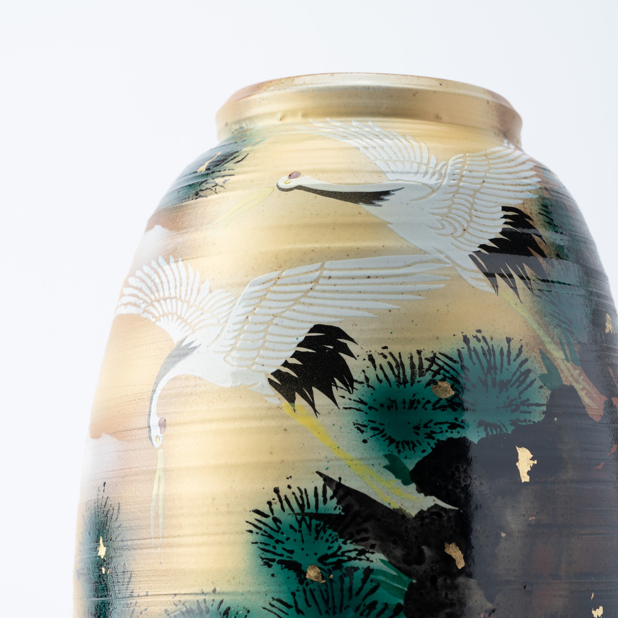 Cranes and Pine Japanese Flower Vase with Stand