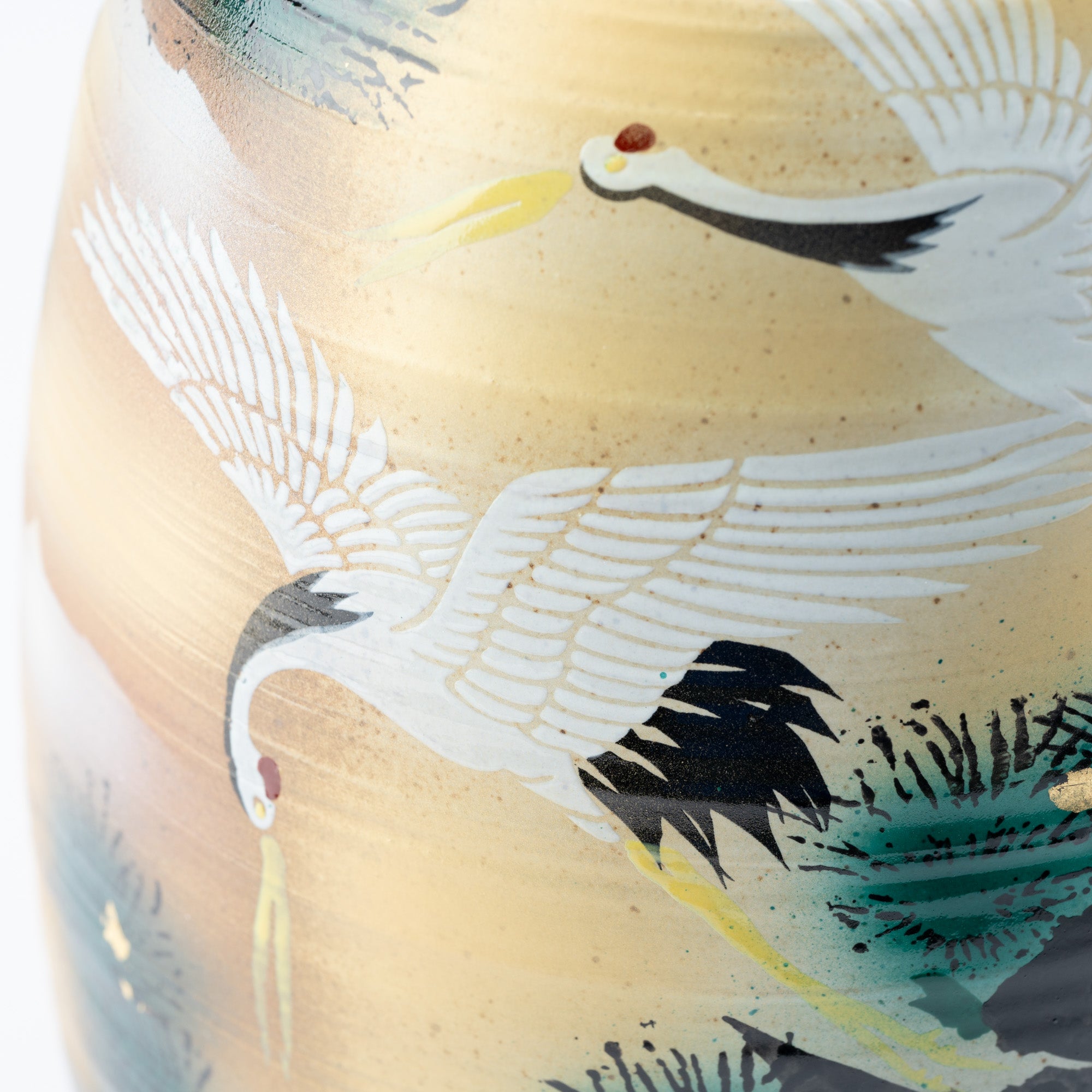 Cranes and Pine Japanese Flower Vase with Stand