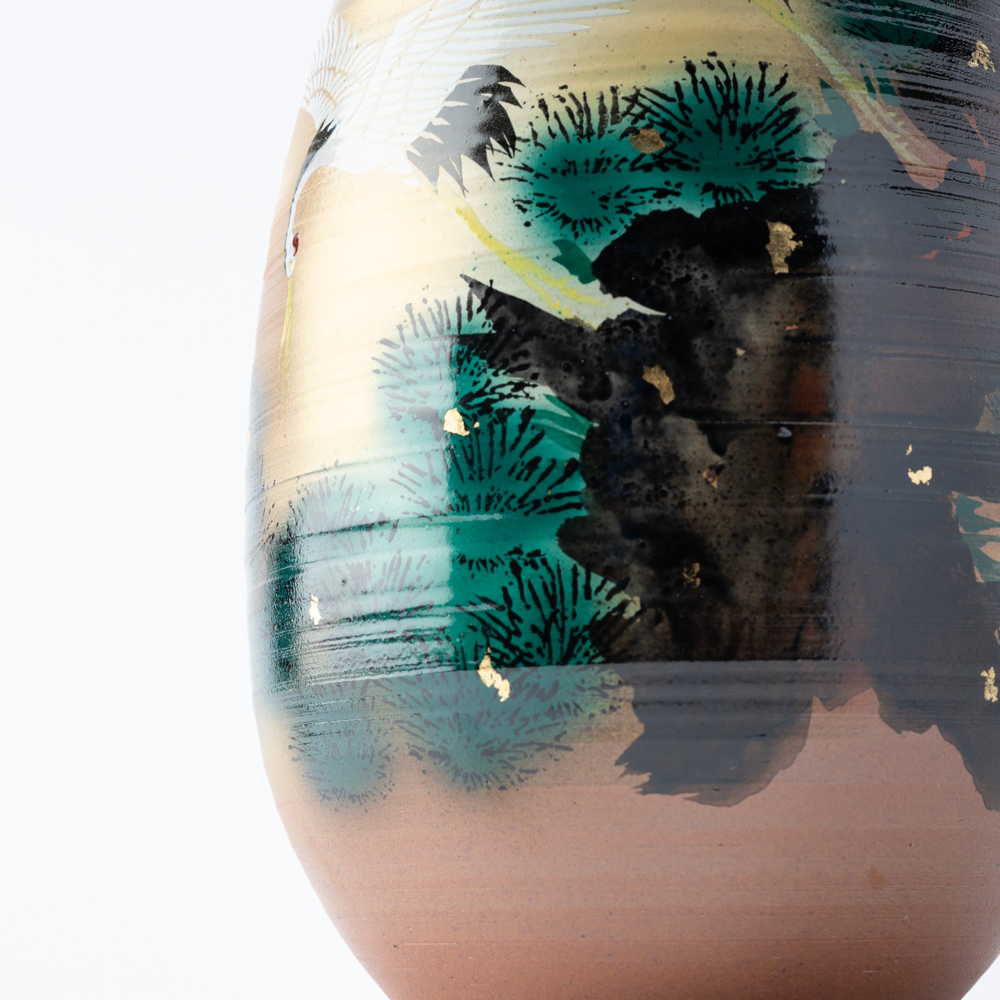 Cranes and Pine Japanese Flower Vase with Stand