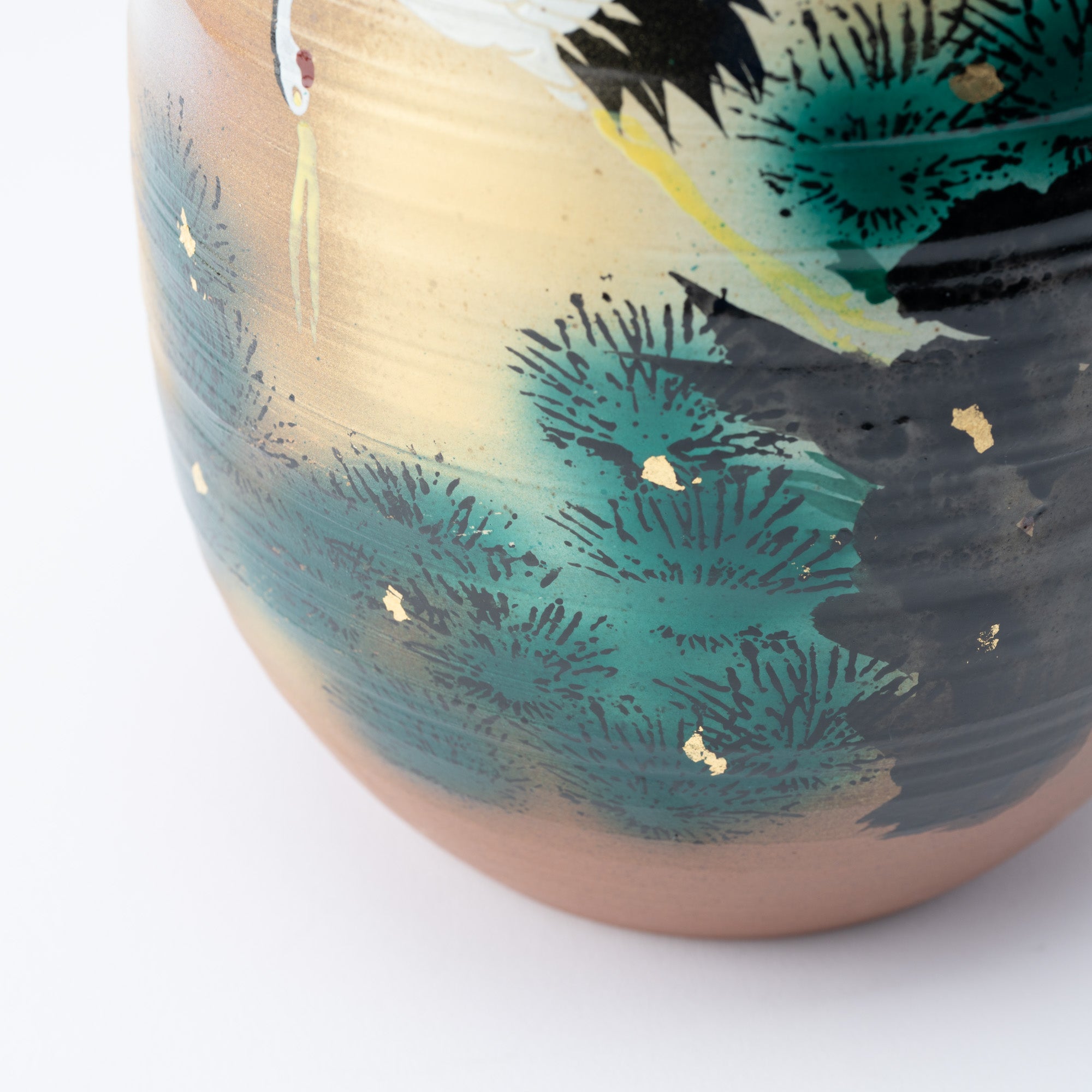 Cranes and Pine Japanese Flower Vase with Stand