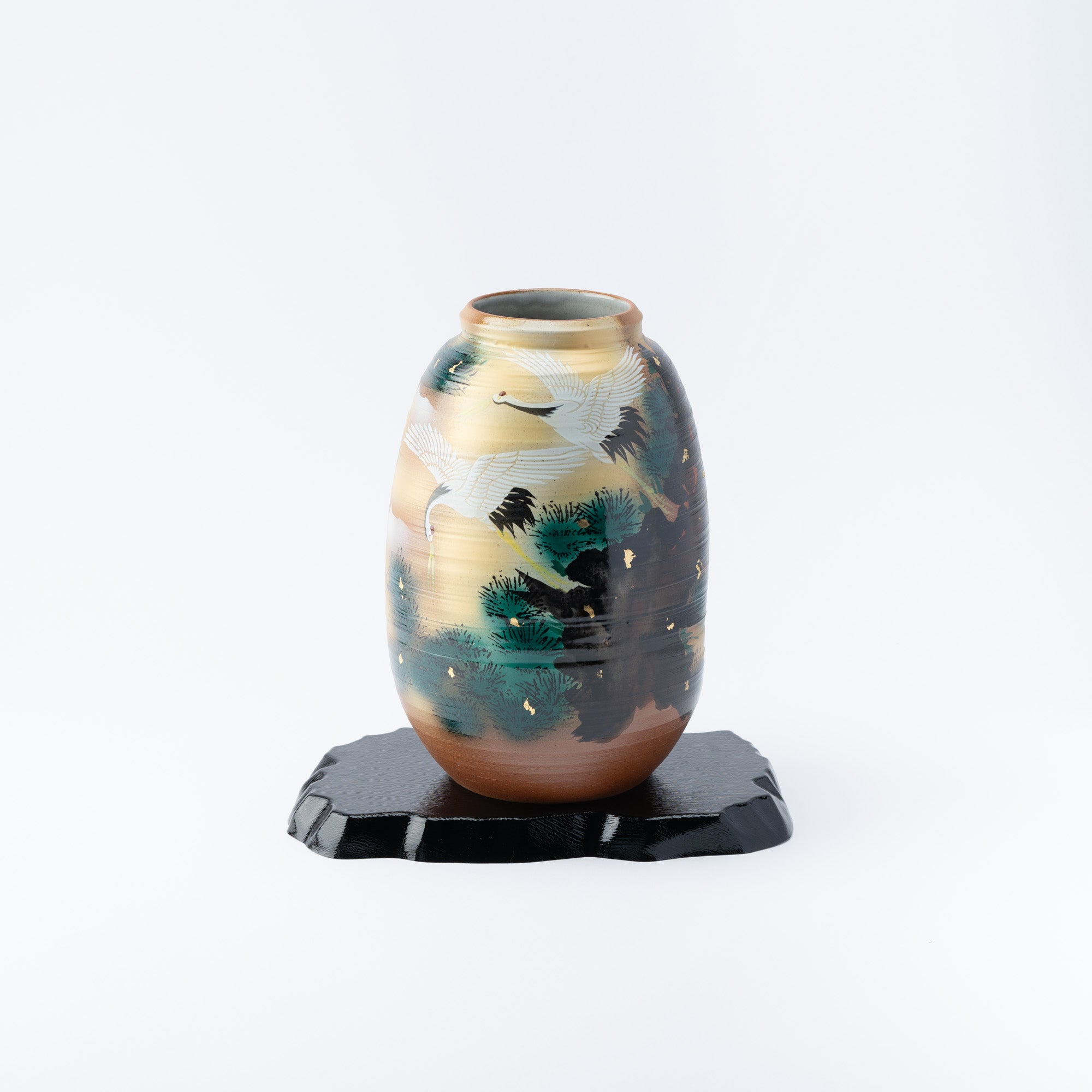 Cranes and Pine Japanese Flower Vase with Stand