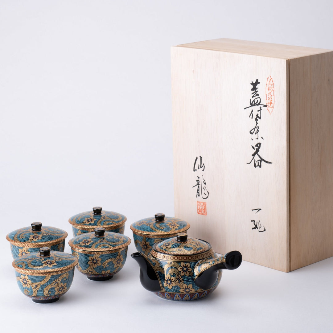 Japanese Kutani Tea Set Mountains Gold Detail 9 pcs outlet