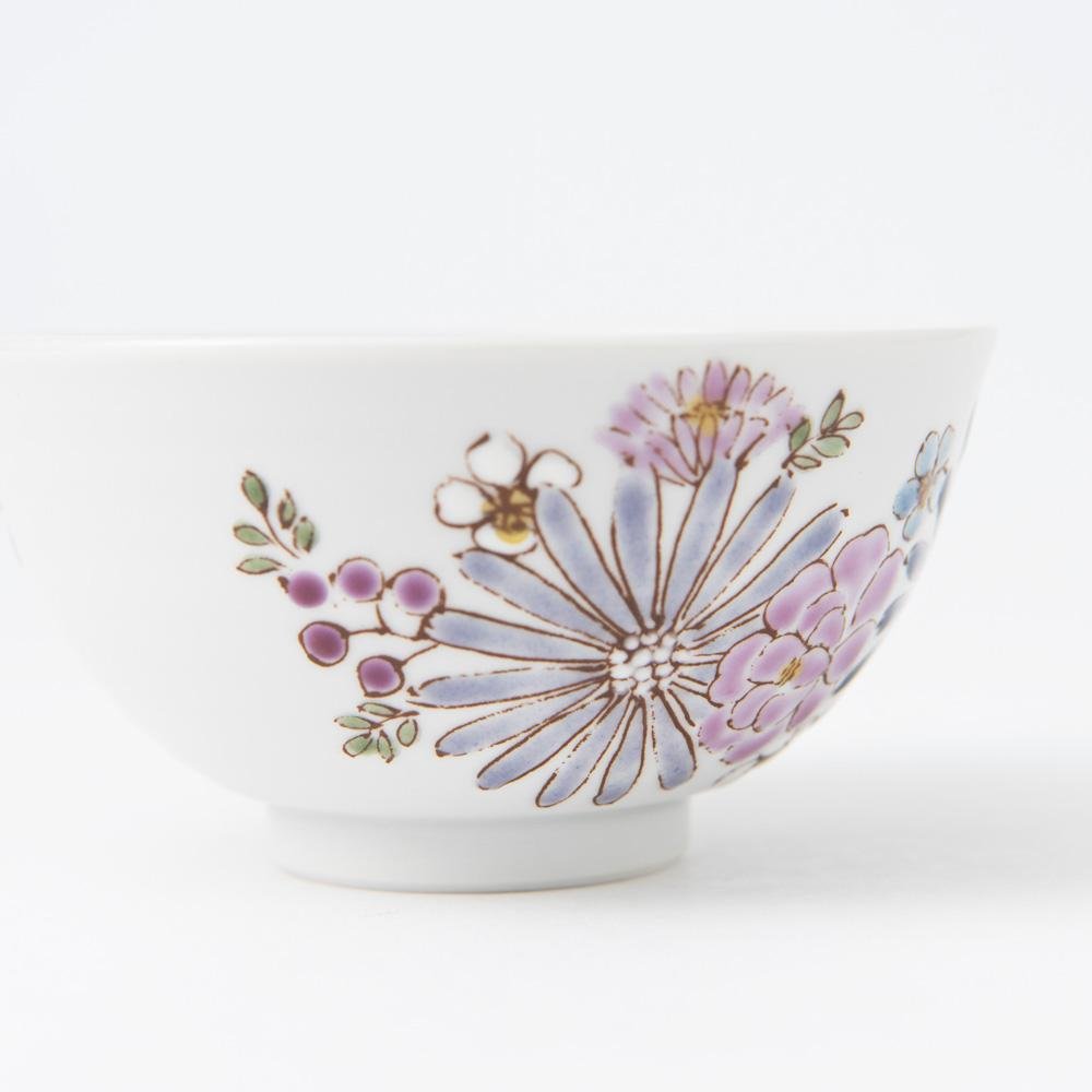 White　Purple flower Rice Bowl　Small size　Touan Kiln newest Made in Japan Kyoto ceramic