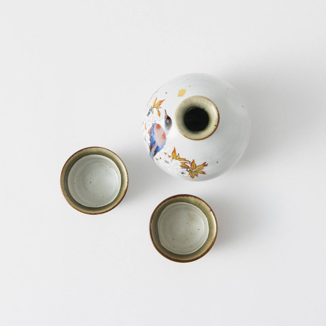 Bizan Kiln Sakura and Bird Kutani Sake Set | JAPAN KUTANI SHOP
