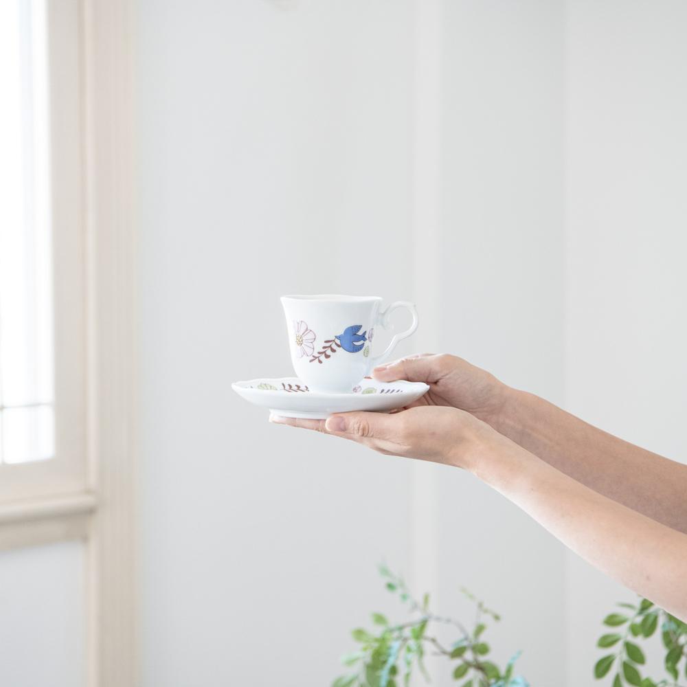 Harekutani Flower and Bird Cup and Saucer - MUSUBI KILN - Handmade Japanese Tableware and Japanese Dinnerware