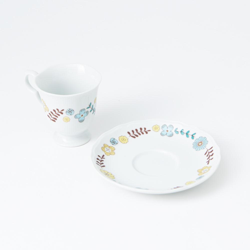 Harekutani Flower and Bird Cup and Saucer - MUSUBI KILN - Handmade Japanese Tableware and Japanese Dinnerware