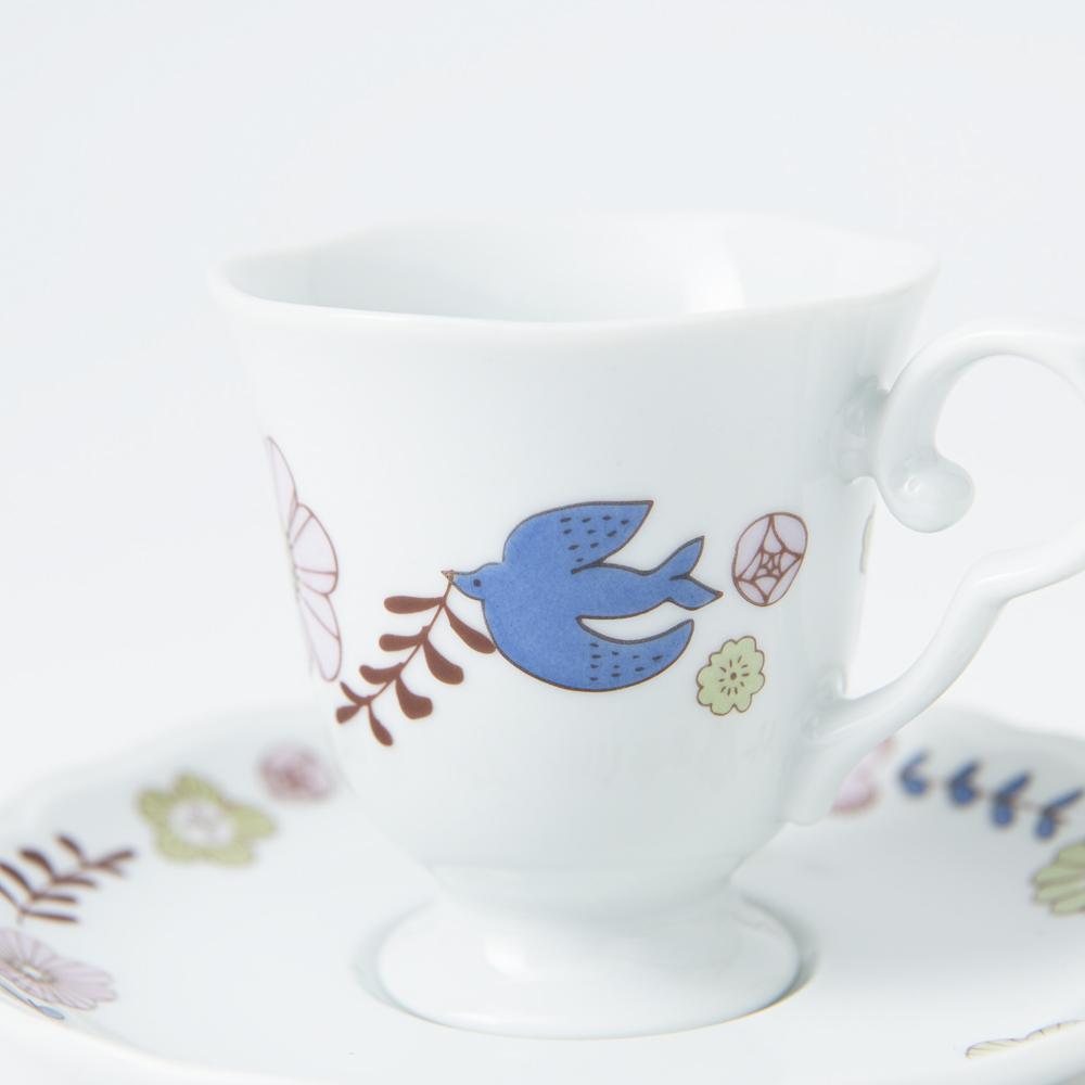Harekutani Flower and Bird Cup and Saucer - MUSUBI KILN - Handmade Japanese Tableware and Japanese Dinnerware