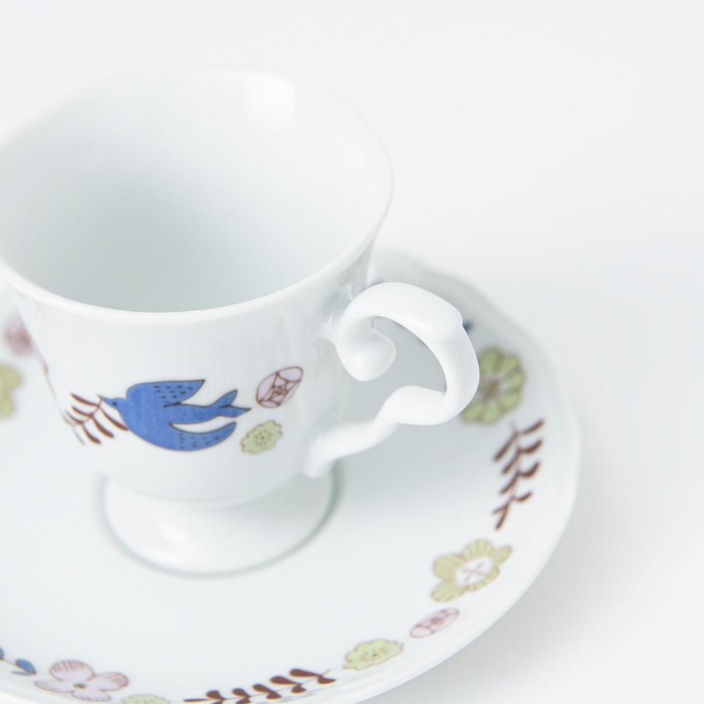 Harekutani Flower and Bird Cup and Saucer - MUSUBI KILN - Handmade Japanese Tableware and Japanese Dinnerware