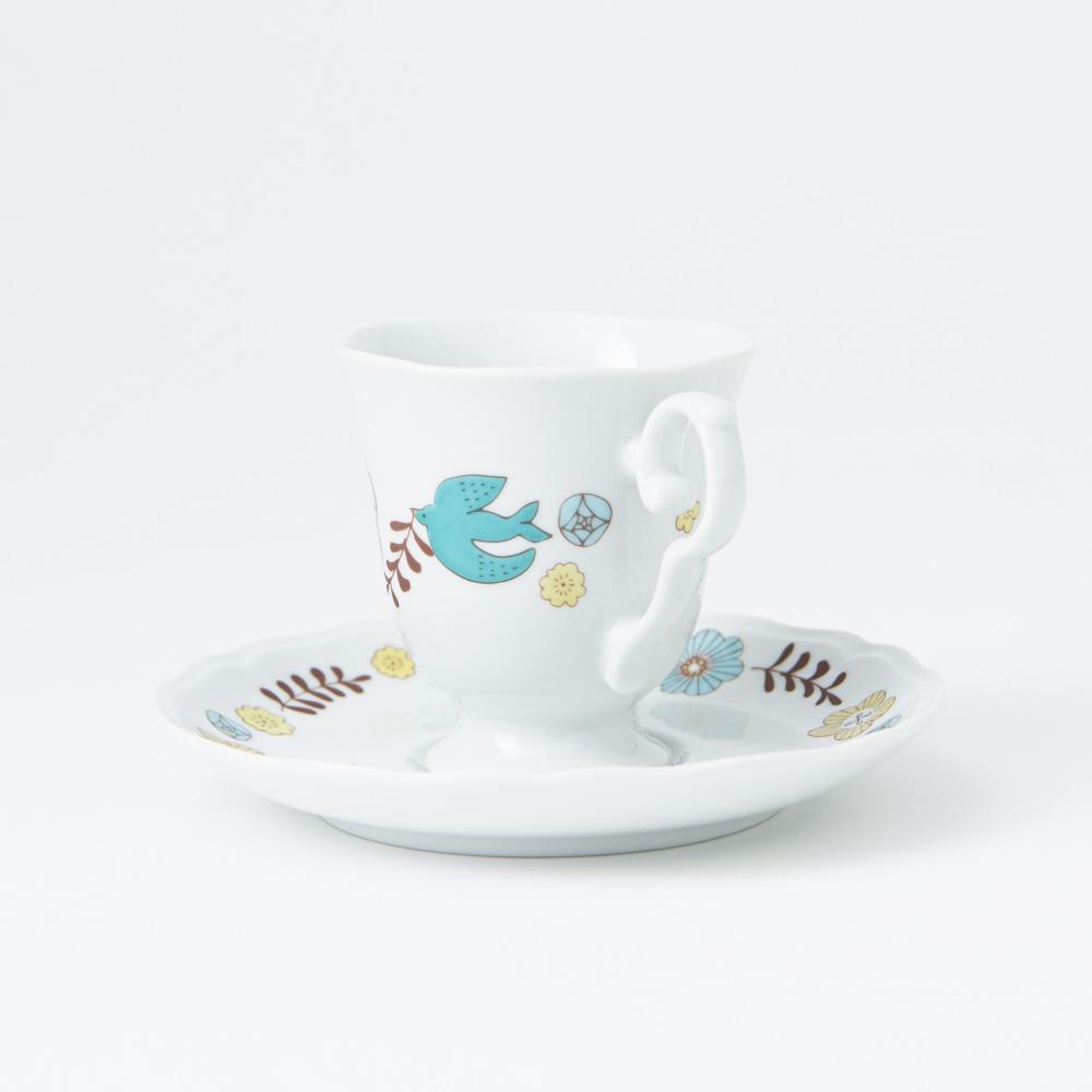 Harekutani Flower and Bird Cup and Saucer - MUSUBI KILN - Handmade Japanese Tableware and Japanese Dinnerware