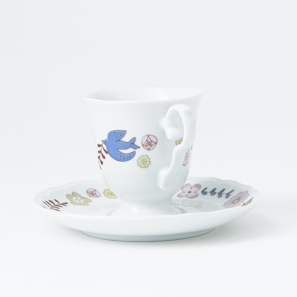 Harekutani Flower and Bird Cup and Saucer - MUSUBI KILN - Handmade Japanese Tableware and Japanese Dinnerware