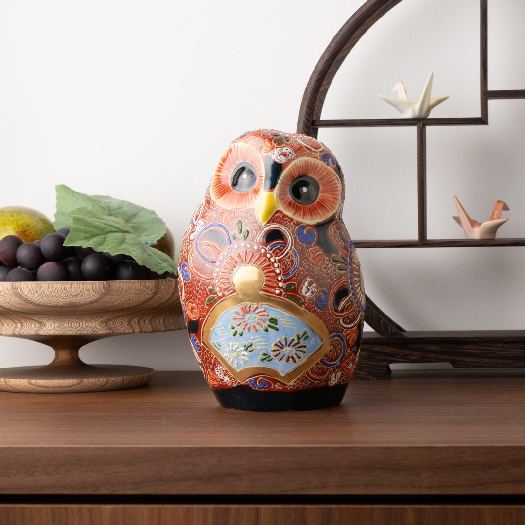 Red Decorative Kutani Owl Figurine JAPAN KUTANI SHOP