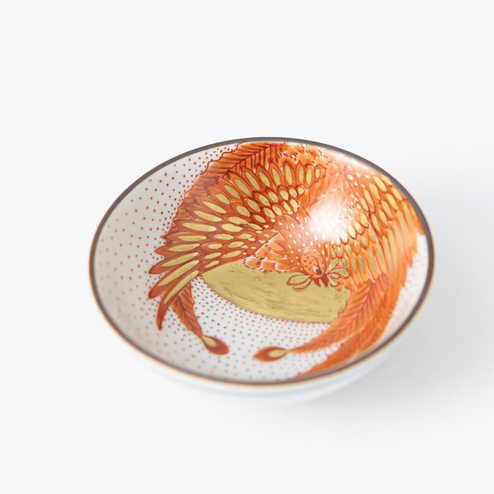 Red Phoenix Kutani Sakazuki Flat Sake Cup | JAPAN KUTANI SHOP