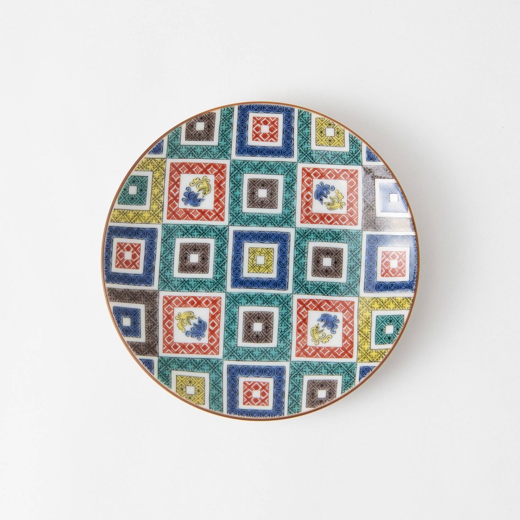 Seikou Kiln Color Tiles Kutani Round Plate - MUSUBI KILN - Handmade Japanese Tableware and Japanese Dinnerware