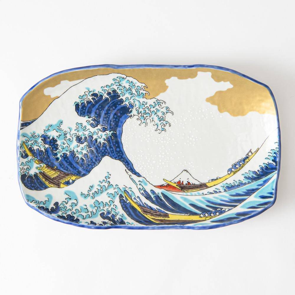 Seikou Kiln Hokusai Wave Kutani Rectangle Plate - MUSUBI KILN - Handmade Japanese Tableware and Japanese Dinnerware