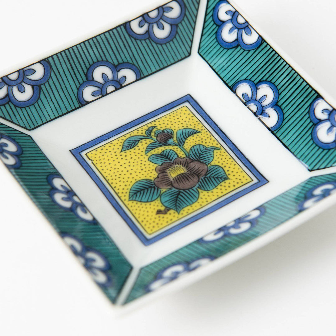 Seikou Kiln Jidai Kutani Square Sauce Plate Set | JAPAN Seikou Kiln Jidai Kutani Square Sauce Plate Set | JAPAN